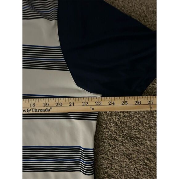 Adidas Men's XL Striped Golf Polo Shirt White/Navy Short Sleeve Casual - Picture 3 of 4